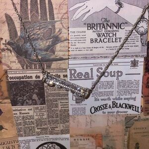 sterling silver twisted chain cylinder bar necklace with sparkling cz